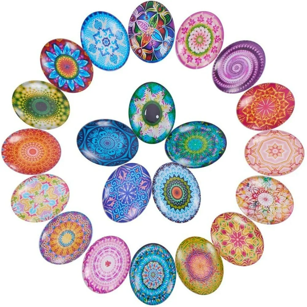 40pcs Oval Cabochons 40 x 30mm Half Round Tiles Large Kaleidoscope Glass Cabochons Dome Gems for Photo Cameo Pendant Jewelry