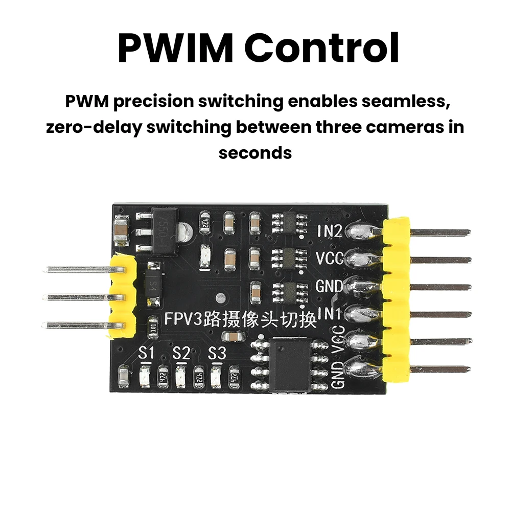 Módulo Conmutador de Video de 3 Canales DC5-12V con Control PWM para Cámaras FPV RC, Drones y Máquinas de Vuelo