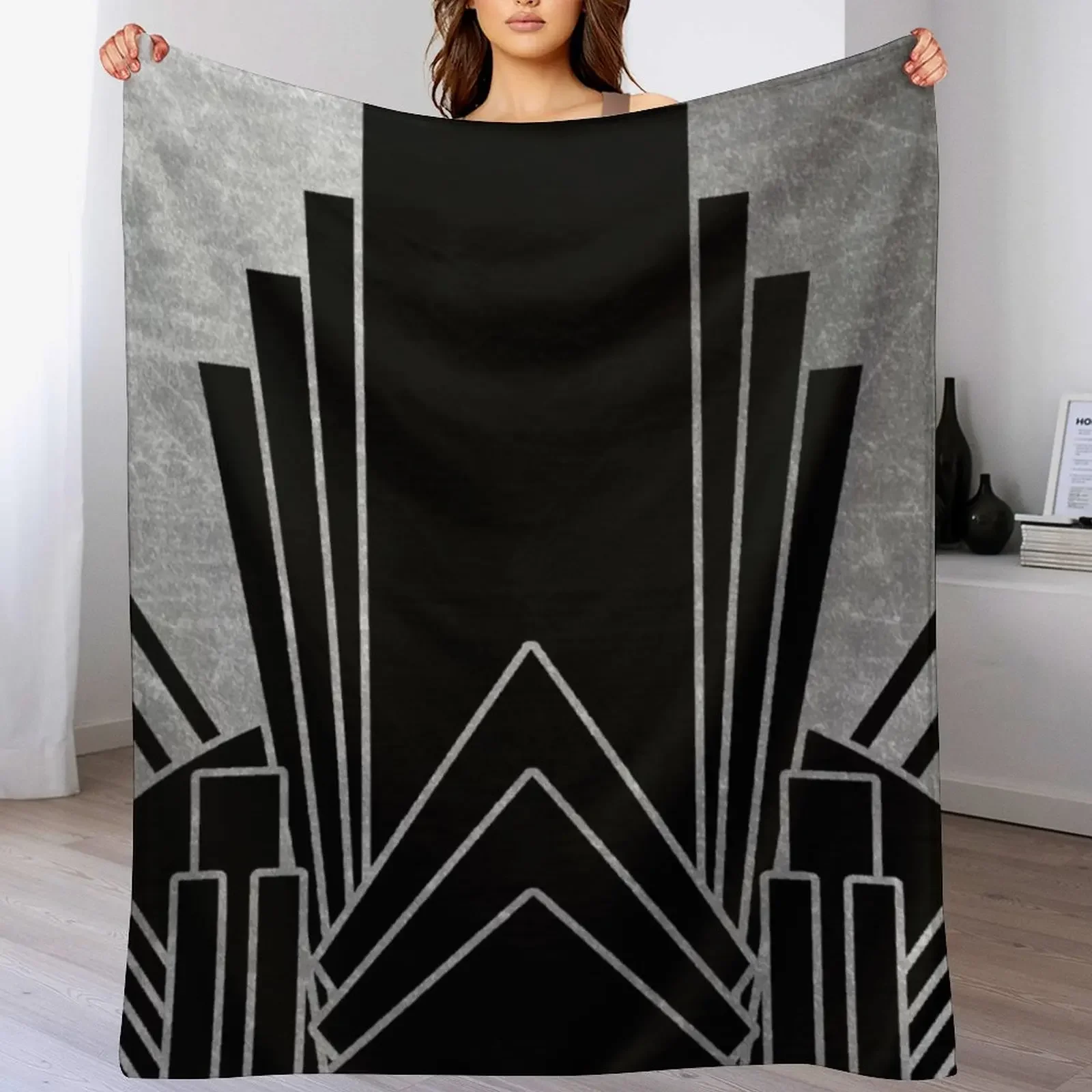 Silver art deco design Throw Blanket Ultra Soft Flannel Fleece Blanket for All Seasons