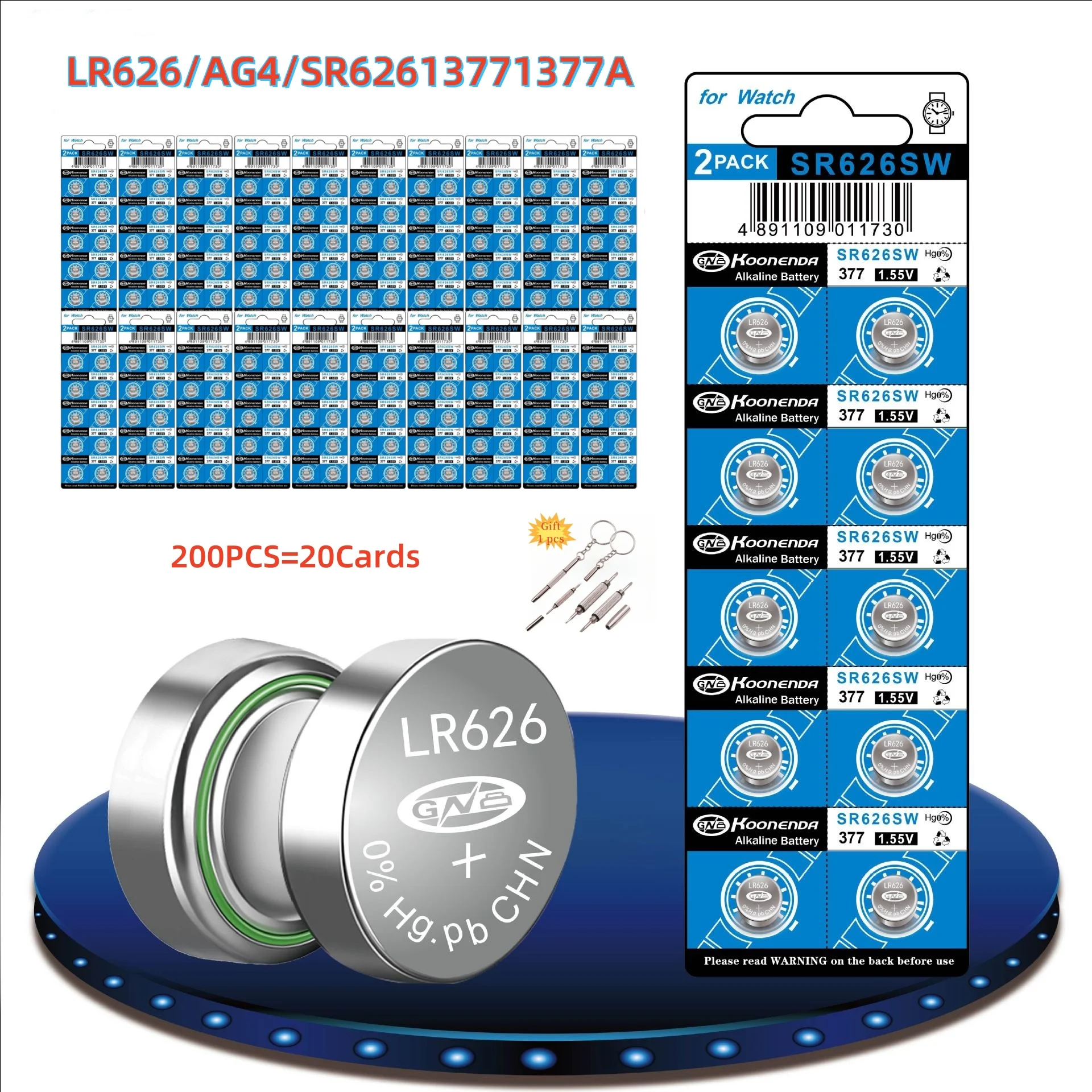 

200pcs AG4 SR626SW Button Cell Battery 377 LR626 1.55V Coin Cell for Watch