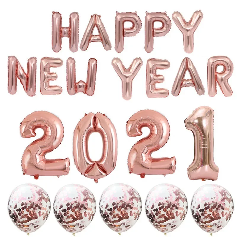 2021 Happy New Year Balloons Gold Silver Number Foil Helium Confetti Latex Balloons Merry Christmas New Year Eve Party Decor