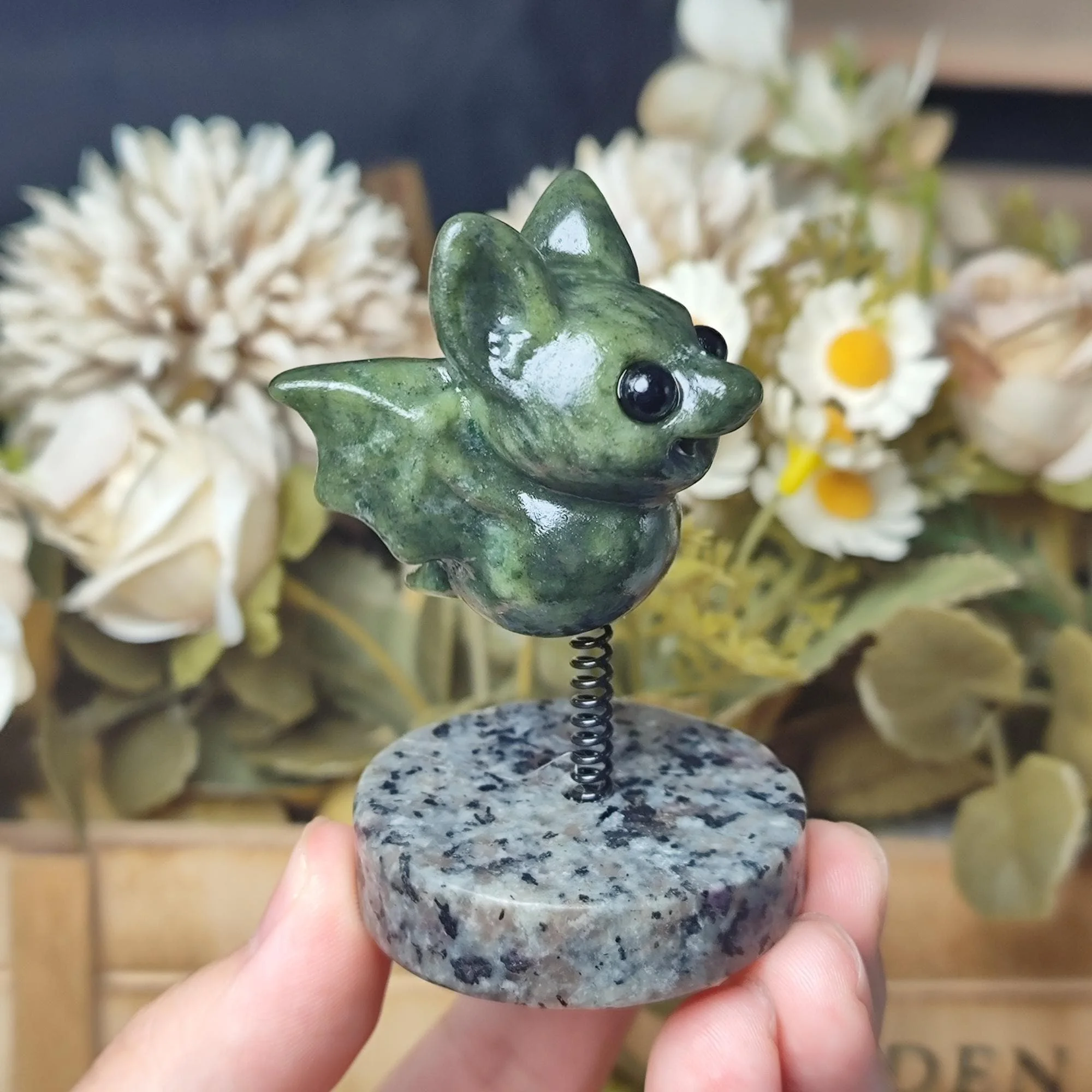 Random Natural Serpentine Bat Wobbly Carving,Yooperlite Base, Spring Rock, Animal Decor, Halloween Crystal Gift