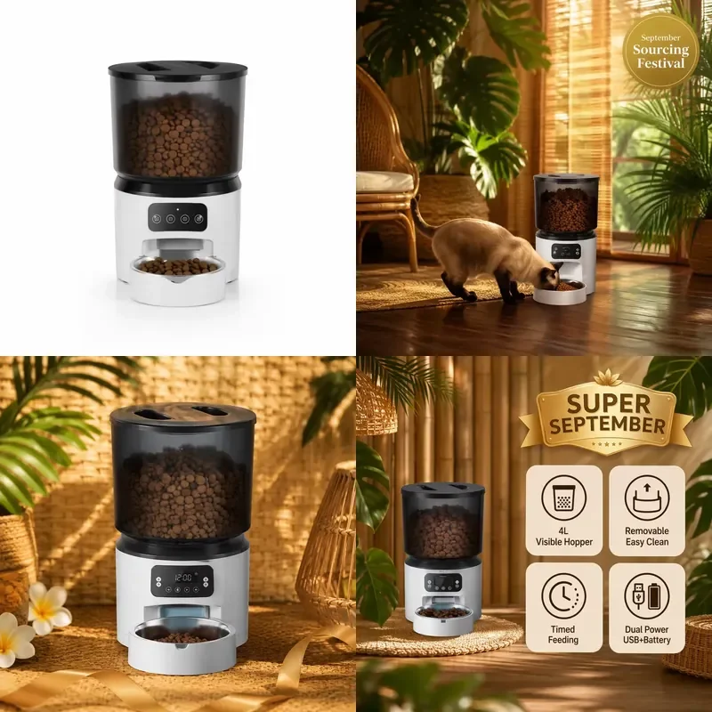 for 2026 Hot OEM 4L Smart Pet Feeder APP Control LCD Timer Night Vision Lockable Lid Desiccant Dual Power Supply PP ABS