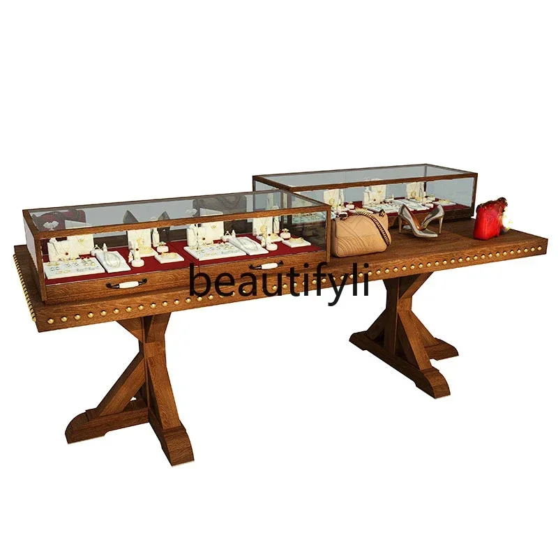 

LJYClothing Nakajima Glass Table Display Cabinet Jewelry Store Museum Antique Exhibition Counter Customization