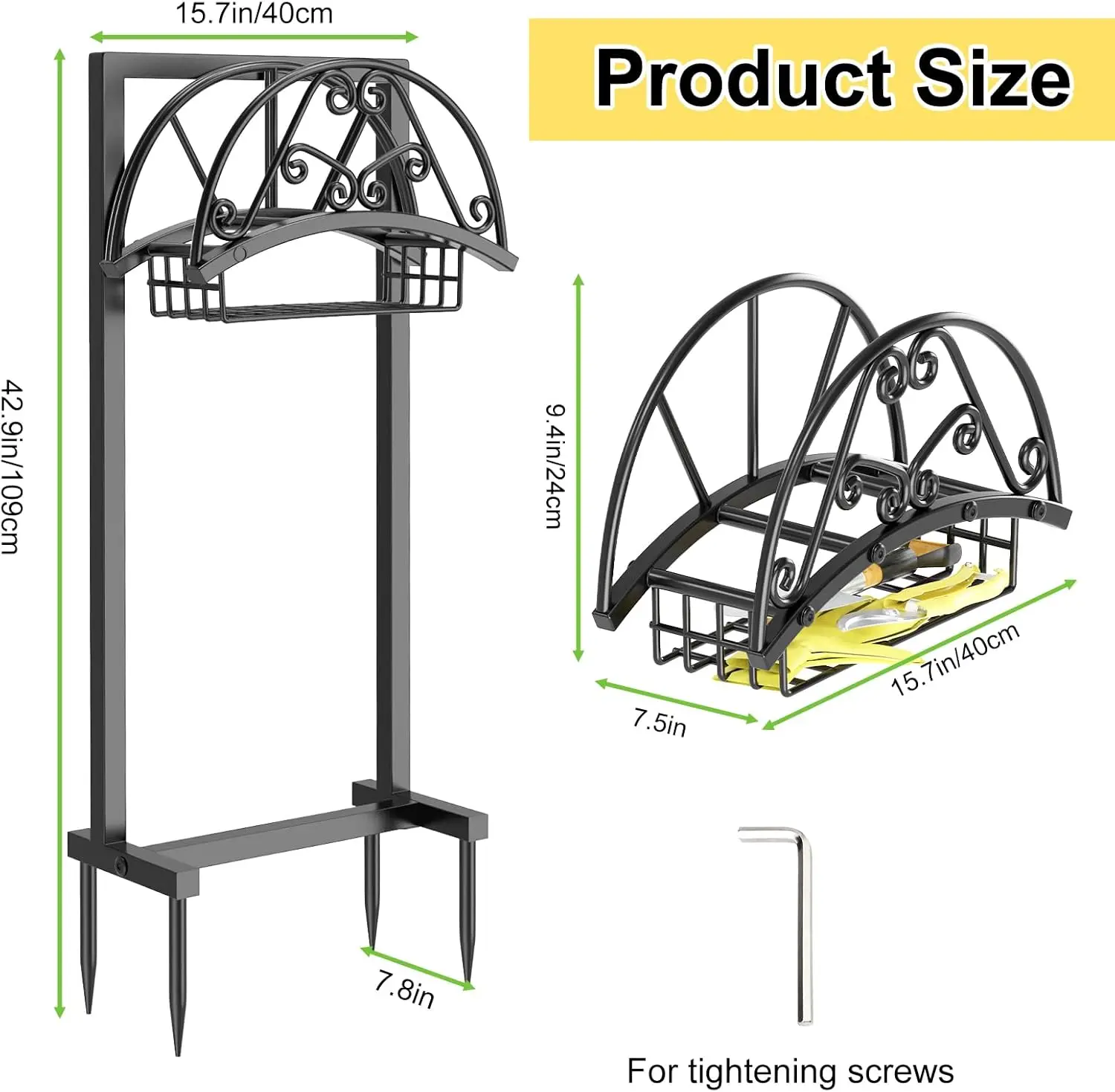 Suporte de mangueira de jardim resistente com cesta de armazenamento, suporte autônomo contém mangueira de 150 pés para quintal de gramado
