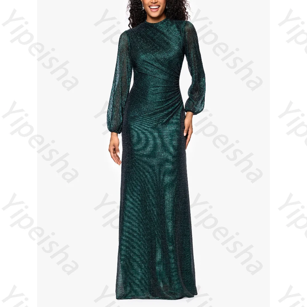 Customized O-Neck Long Sleeves Pleat Evening Dresses Elegant Floor-Length Celebrity Dress Exquisite High Quality Prom Party Gown