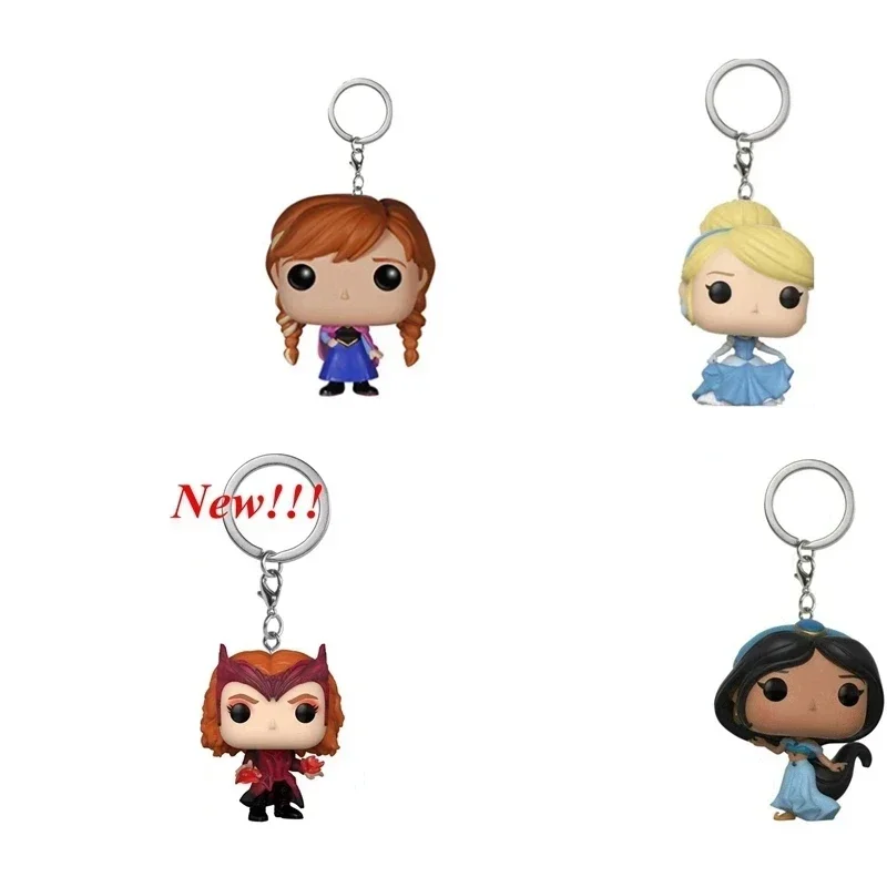 New Arrival FUNKO POP Keychains Disney Princess Cinderella Anna Jasmine Scarlet Witch Action Figure Toys Ornaments