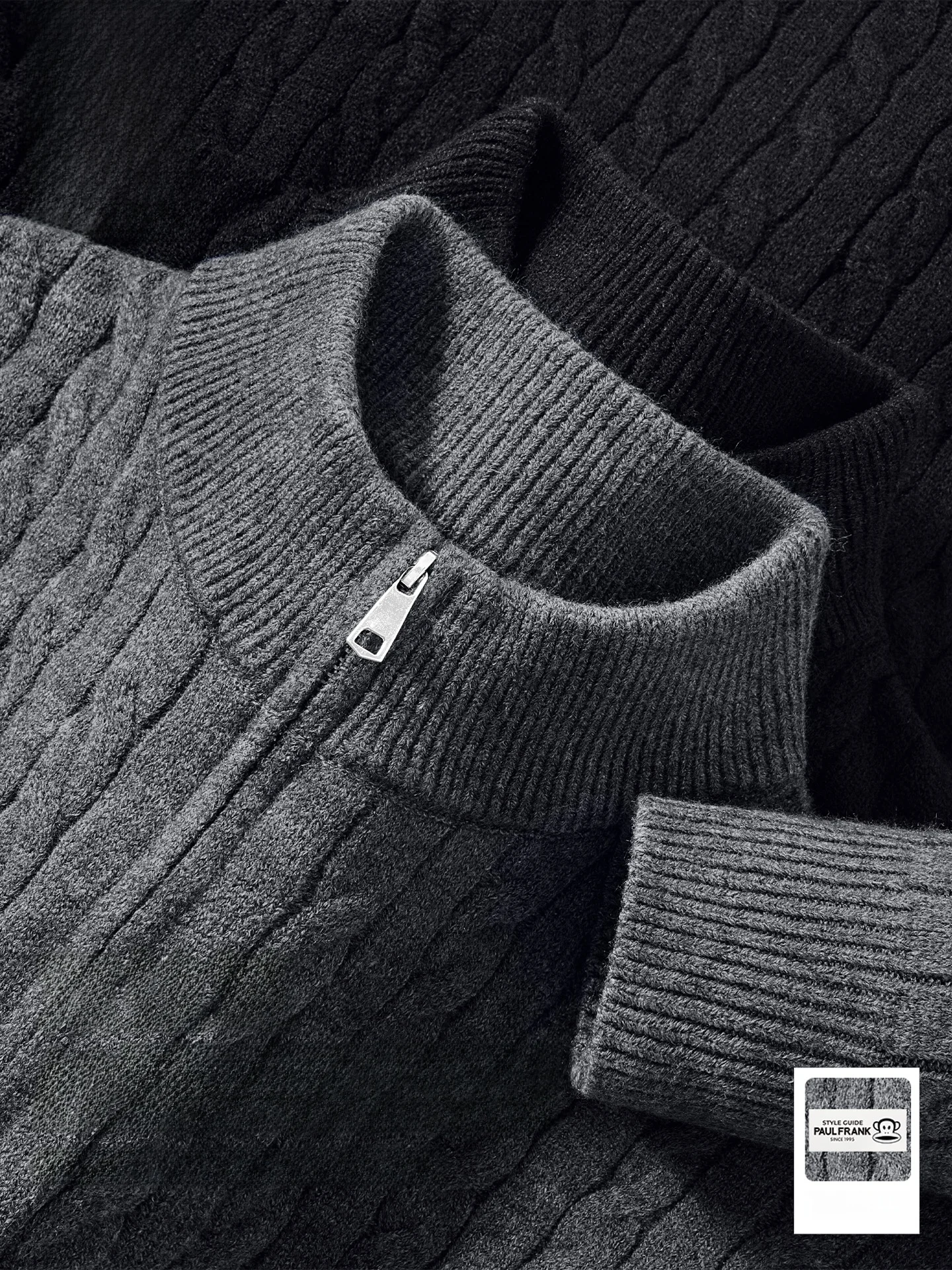 

Men's Retro Twisted Knit Sweater with Double Zipper Autumn Winter Warm Casual Faion American Sle Monkey Pattern