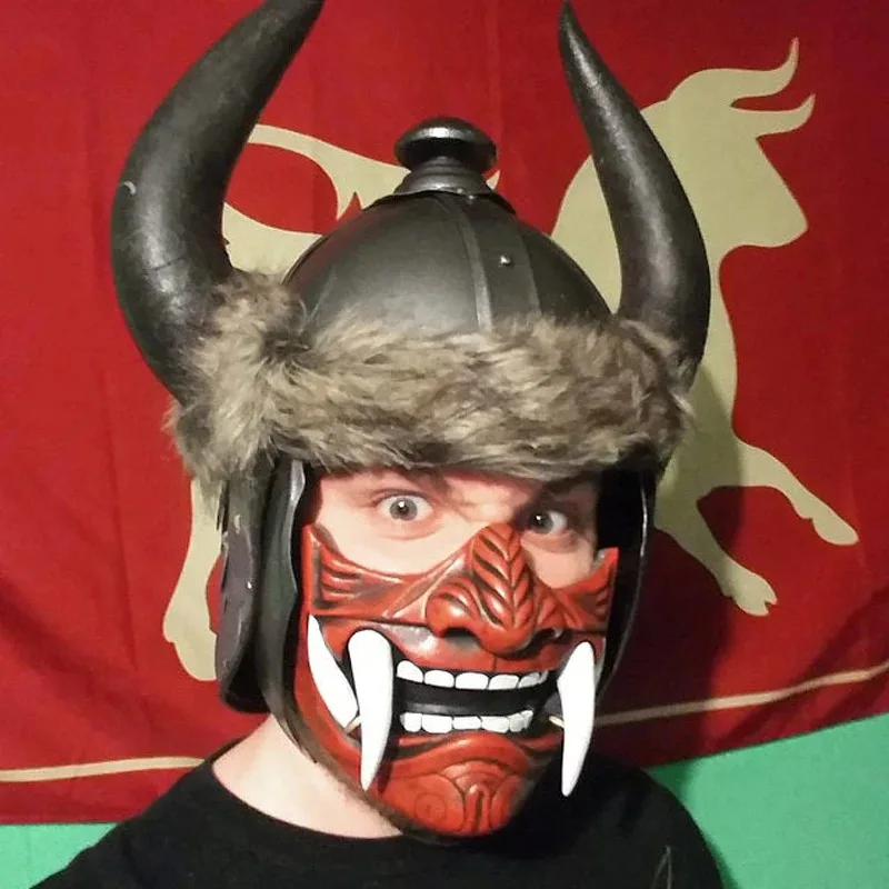 CyEraspooky Half Face Assassin Ronin Samurai Mask Demon Oni Mempo Japanese Latex Mask For Adult