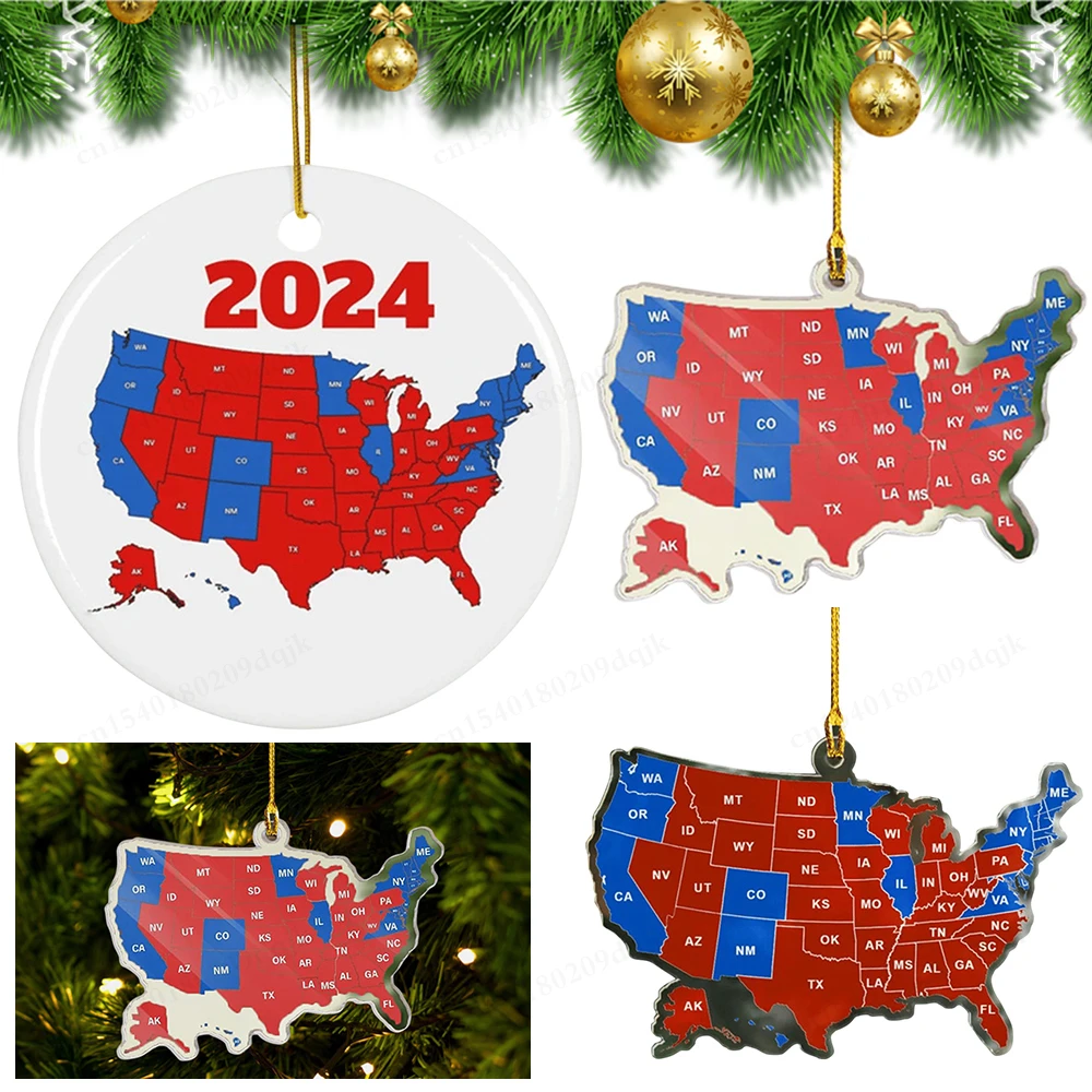 2024 US Election Map Ornament Acrylic Presidential Election Map President Won Again Election Ornament Christmas Tree Ornament