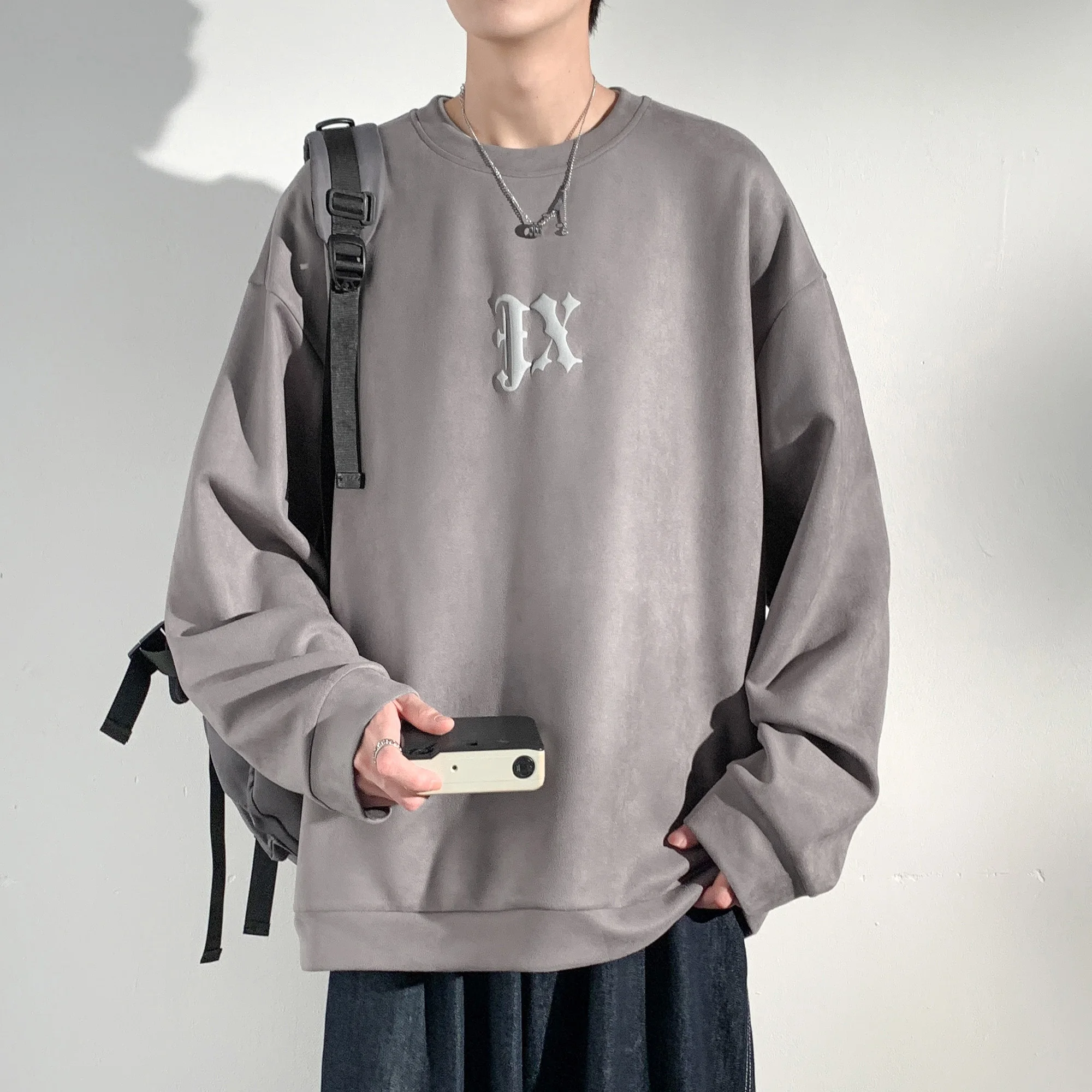 

Мужская толстовка из замши в американском ретро-стиле, свободного кроя, с круглым вырезом, весна-осень, модная, повседневная, удобная, из полиэстера