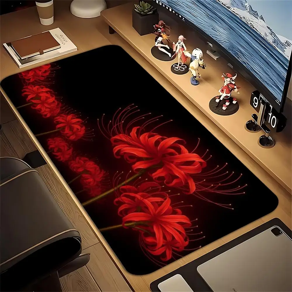 Red Spider Lily Anime Extended Mouse Pad Non-Slip Rubber Base Dark Aesthetic Floral Large Desk Mat Gaming Table Play Pad Office