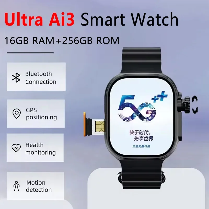 

Новые модные умные часы Ultra AI 4G Android 32 256 ГБ 2,2 '' 448*528, AMOLED-экран, SIM-карта, мониторинг здоровья 180 ° Вращающаяся камера