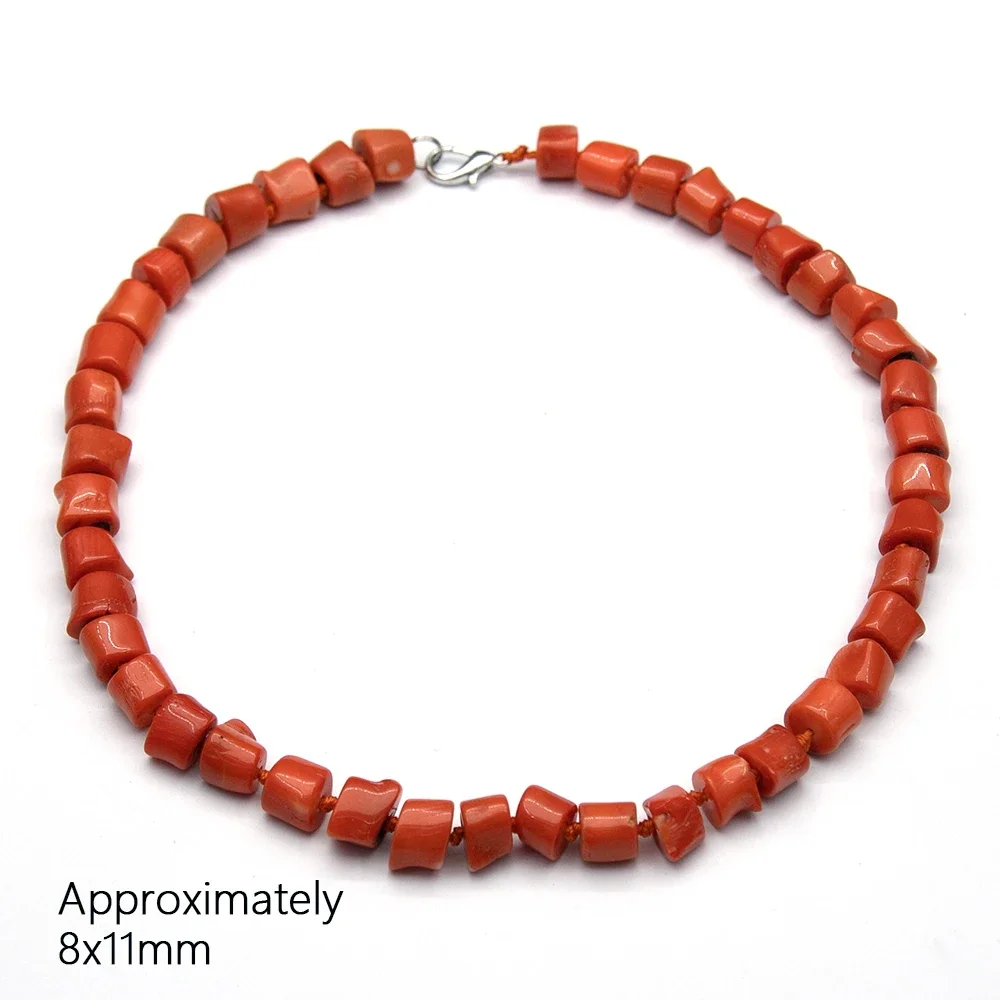 المرجان الطبيعي قلادة 8x11 مللي متر أنبوب غير منتظم على شكل أسطواني المرجان الخرز برتقالي اللون هدية للذكرى السنوية