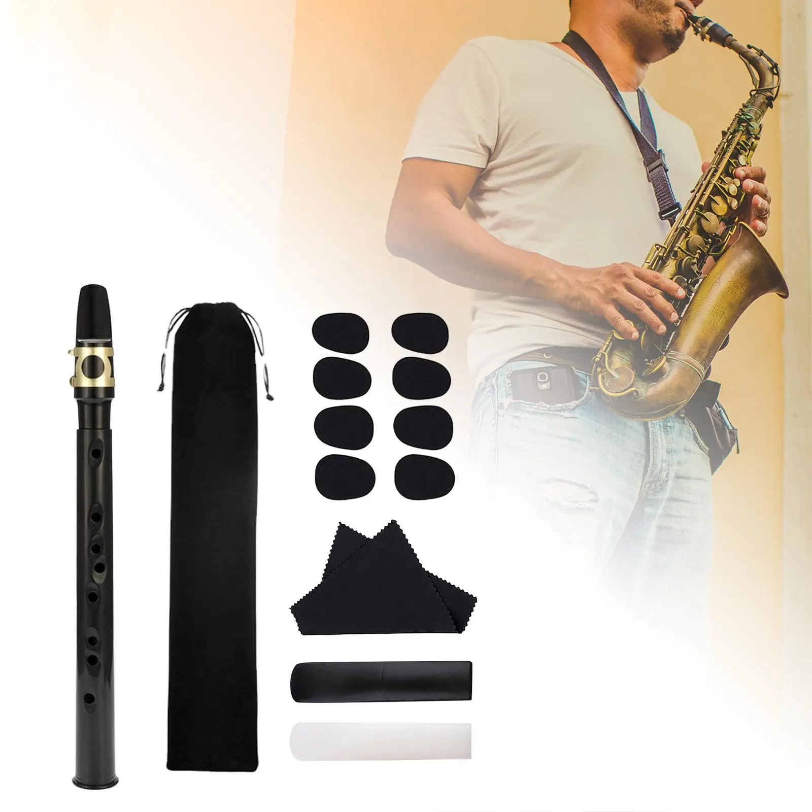 Mini Pocket Saxophone with Reeds, Carrying Bag,Pads, Cleaning Cloth Lightweight Portable Mini Sax Woodwind Instrument Adult