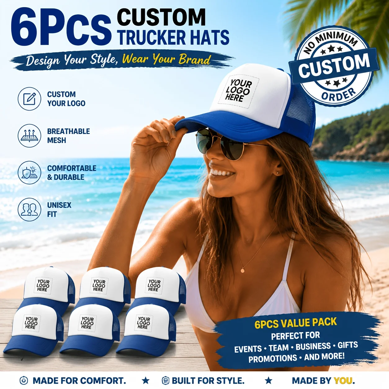 Trucker Cap Mesh - 6個セットのカスタムハロウィントラッカーハット – カスタムロゴ入りパーソナライズメッシュベースボールキャップ；チームイベントやギフトに最適