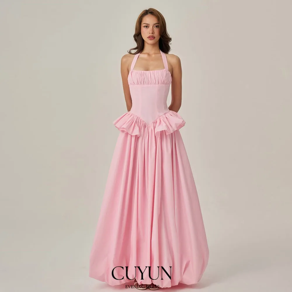 

CUYUN Customized Women Summer Dress for Vacation Halter A Line Ruffled Long Prom Dresses Semi-Formal Evening Gown Party Wear