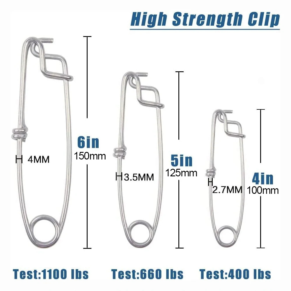 3Pcs Longline Fishing Snap Clips Stainless Steel Strong Long Clips Branch Hanger Floatline Tuna Clips Fishing Tackle Connector