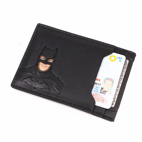 Bat ID Wallet For Men Leather Slim Card Holder Case Cover With Cutout Superhero Face Eyes Mask Gift For Husband Teens Boy Friend