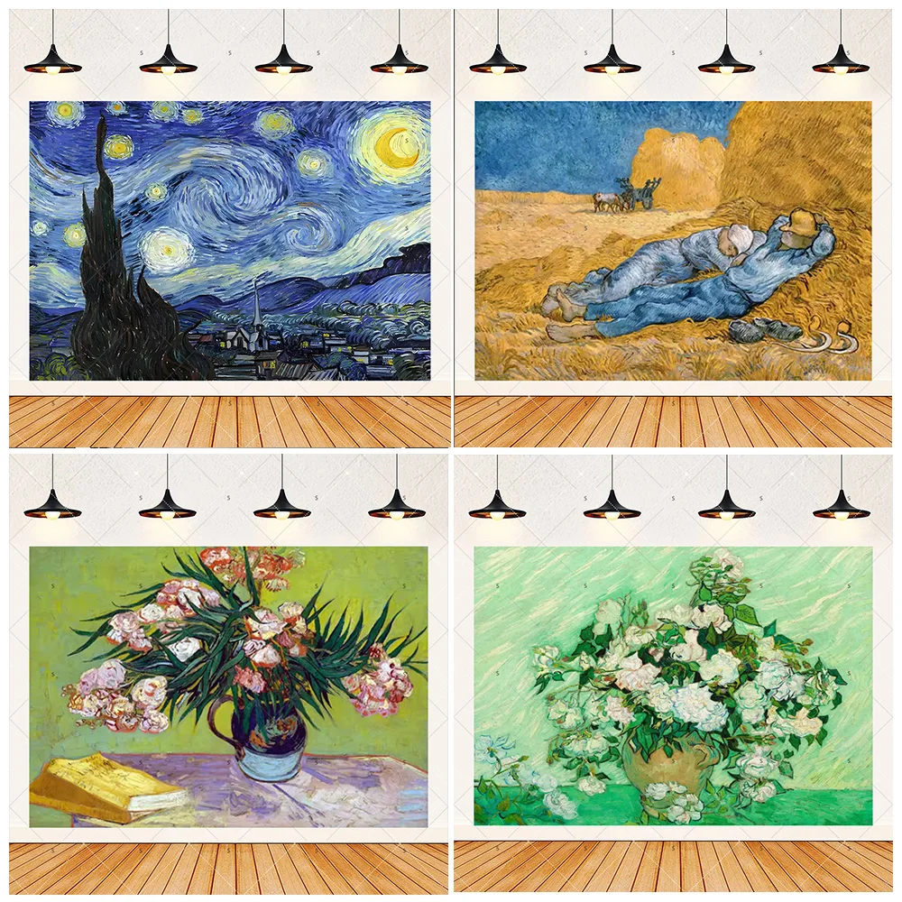 

Artwork Background Banner Reproduction Van Gogh Oil Painting Backdrop Supplies Starry Sky Room Party Decoration Photography Prop