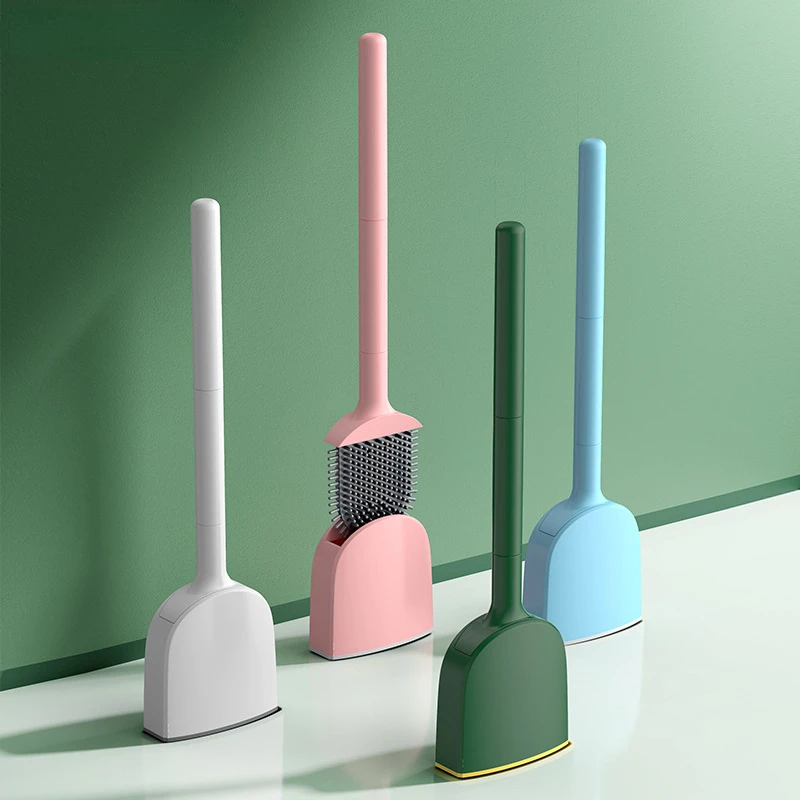 Multi color household toilet brush blind spot cleaning set, no drilling wall mounted silicone long handle toilet brush