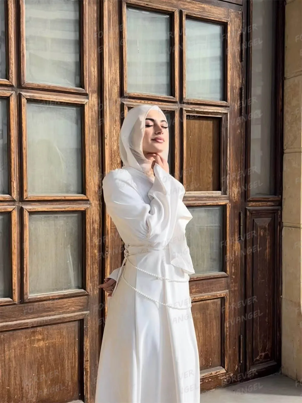 Simple Arab Wedding Dresses A Line Woman's Formal Lace-Up Beading Long Sleeve Bride Gowns Customized Vestidos De Novia Party
