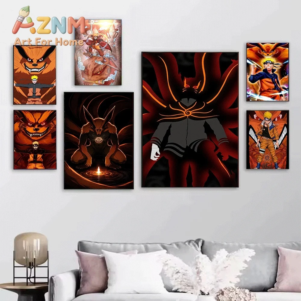 Anime Naruto Canvas Wall Art Naruto Kurama Nine Tails Chakra Mode Poster Unframed Canvas Painting Bedroom Living Room Home Wal