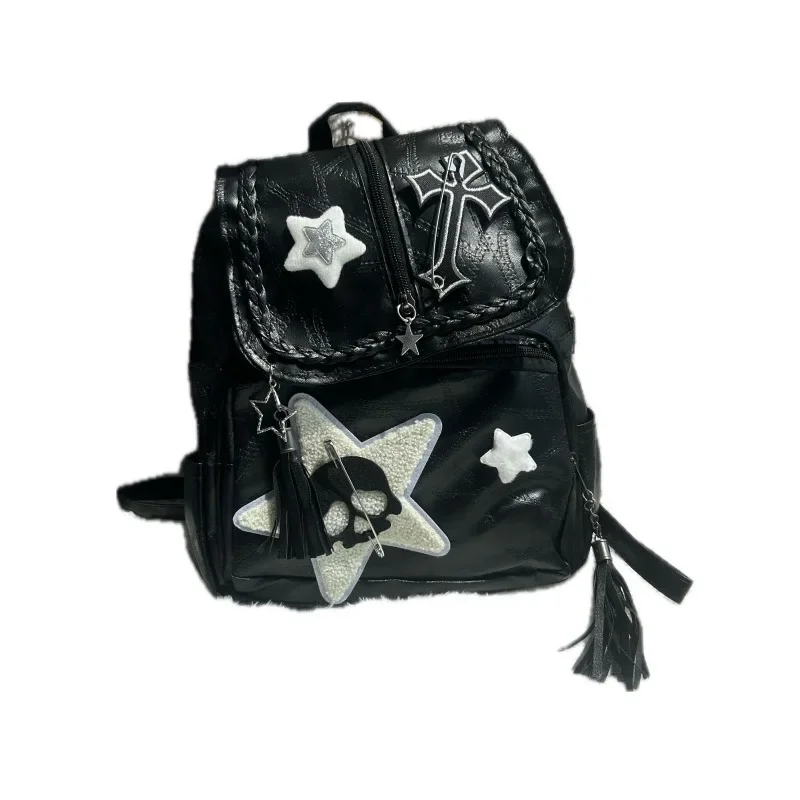 Handmade Punk Casual Backpack Shining Star Travel Bone Backpack Versatile Flip American Backpack Purses Handbags Designer Bag