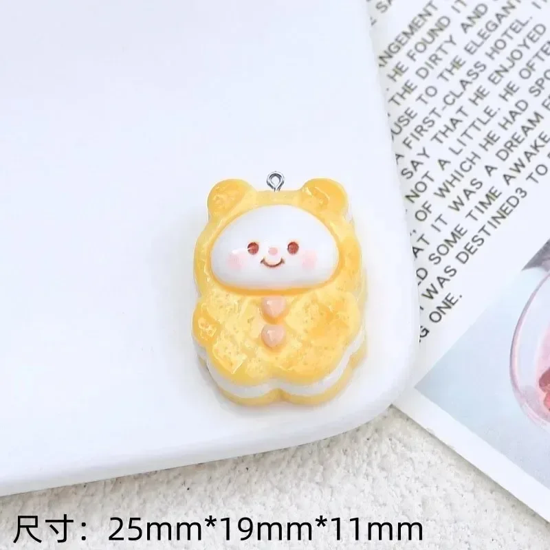6Pcs Cute Cartoon Bear Biscuit Resin Pendants Simulated Snack Charms For DIY Jewelry Making Multifunctional Craft Findings
