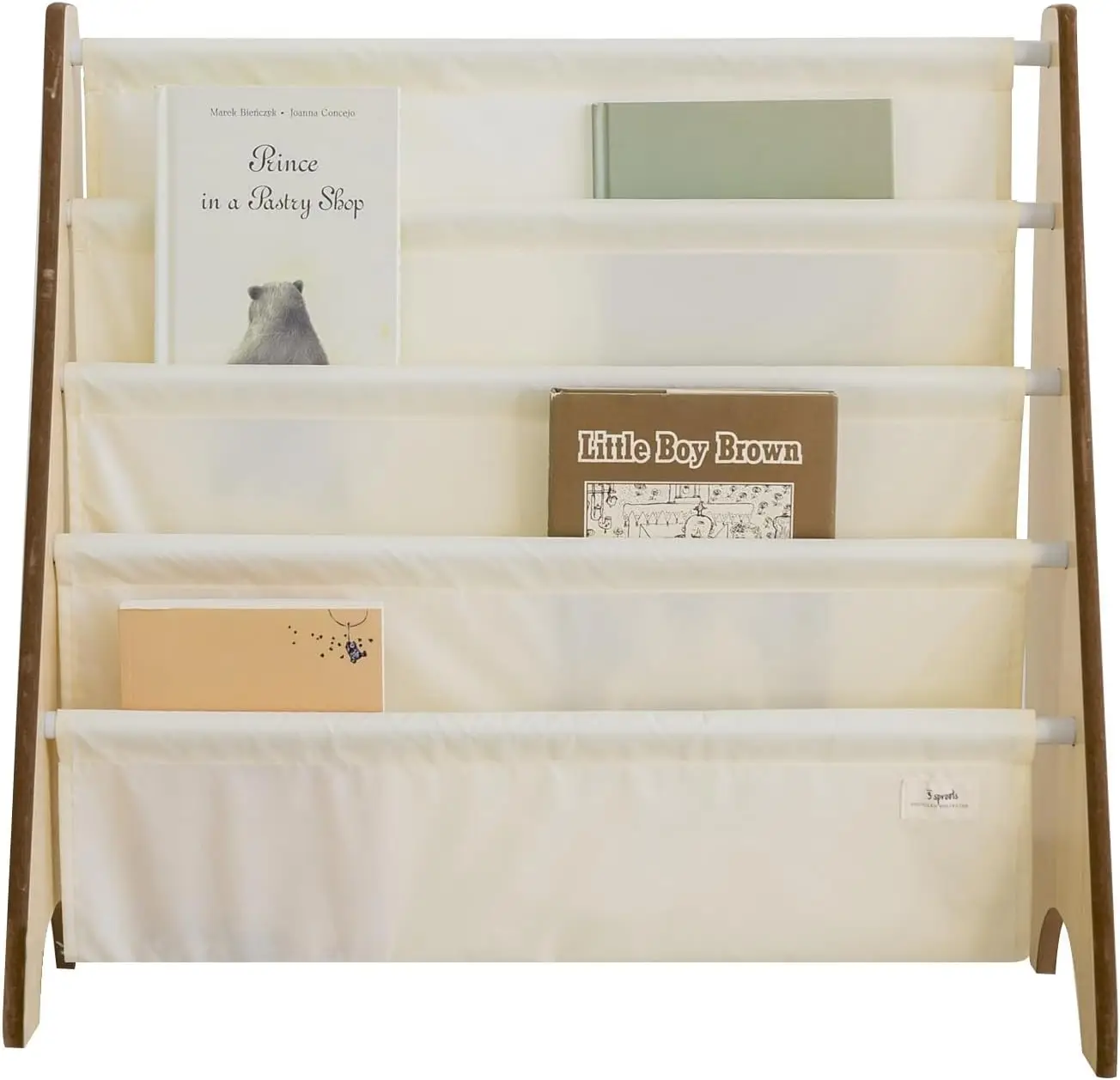 

4-Tier Recycled Fabric Kids Bookshelf - Sling Book Rack Organizer for Nursery Playroom Classroom Toddler Age 3+ Cream
