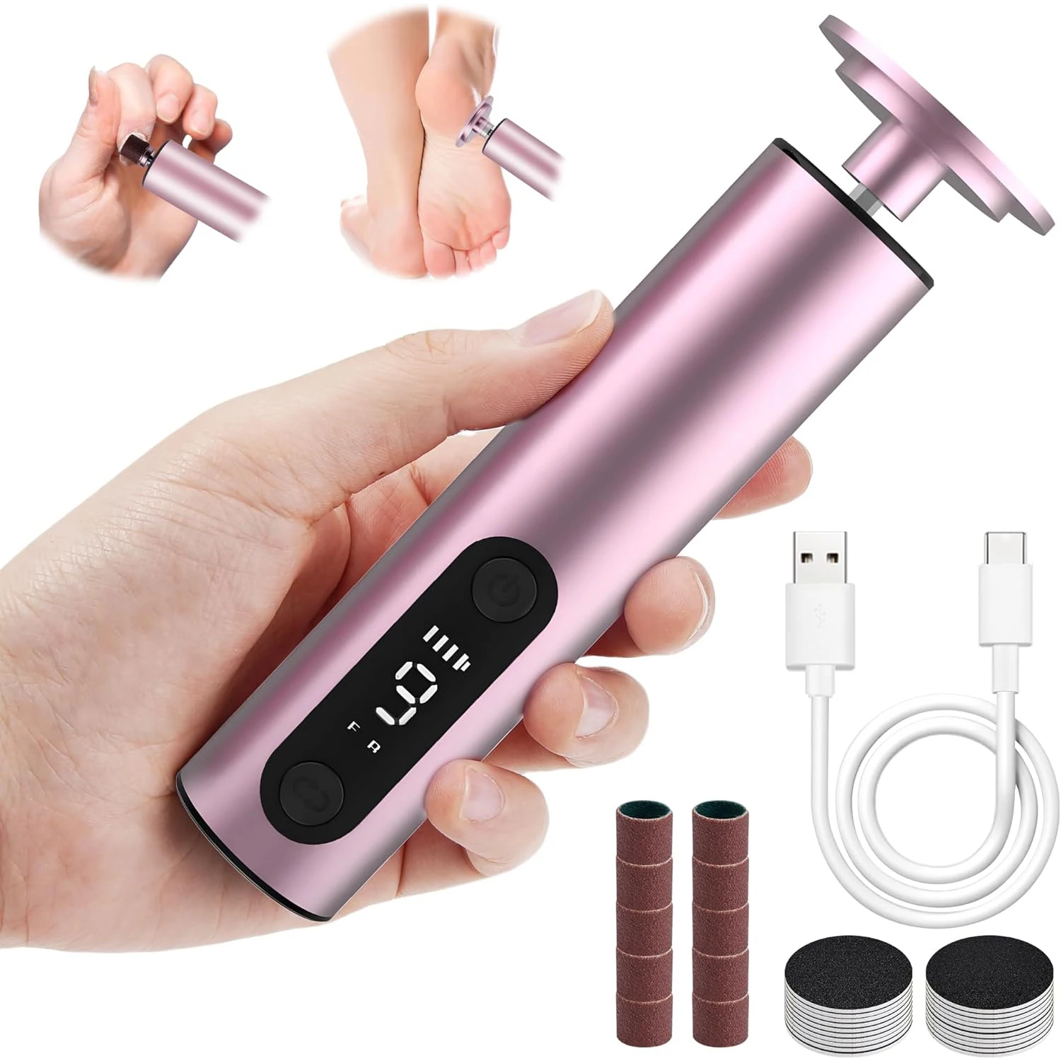 

2 In1 Electric File For Feet Pedicure Machine Dead Skin Remover Callus Foot Grinding Trimmer Rechargeable Foot Care Tool
