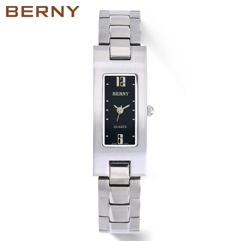 BERNY Woman Watch Quartz Square Dial Stainless Steel Dress Rectangular Wristwatch Ladies Clock 3ATM Waterproof Watches for Women