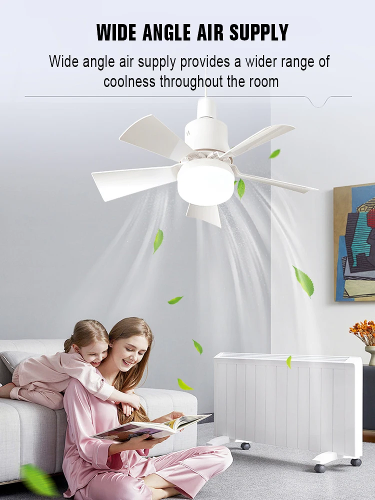 2-IN-1 Portable Ceiling Fan Light with Remote Control Multi-functional Flower-shaped Fan Light Wide Angle Air Supply