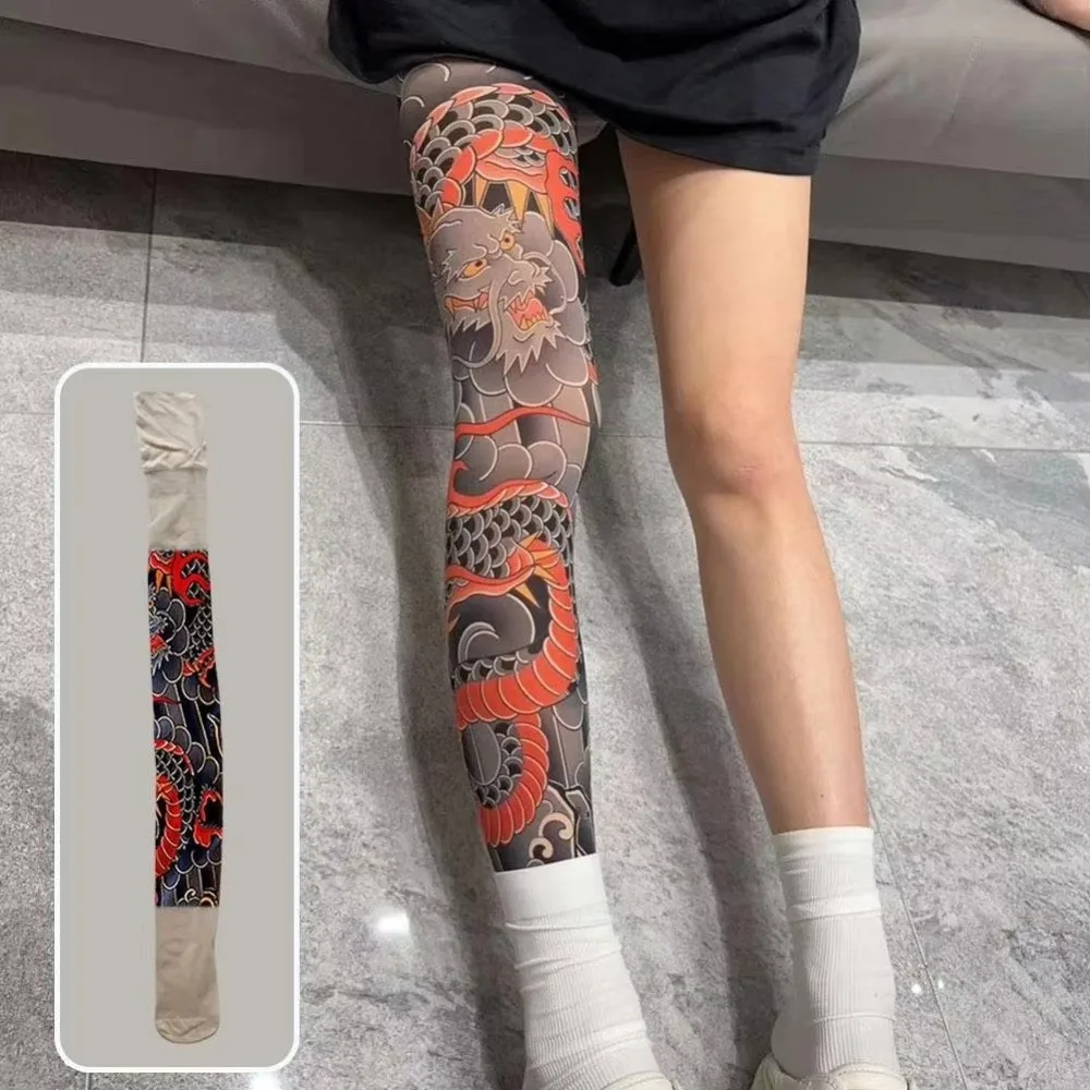 

Full Leg Fake Tattoo Socks Printed Tights Sun-proof Fishing Elastic Socks Cool Personalized Driving Japanese Sexy Stockings