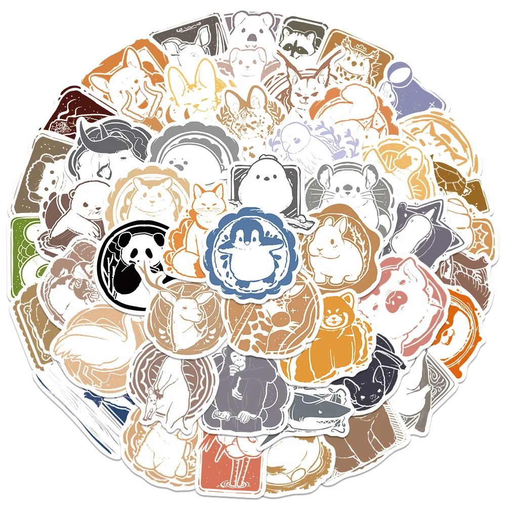 10/30/50PCS Vintage Line Art Wild Animal Postmark Style Stickers Panda Fox Koala Shark DIY Decor Phone Laptop Luggage Craft Gift
