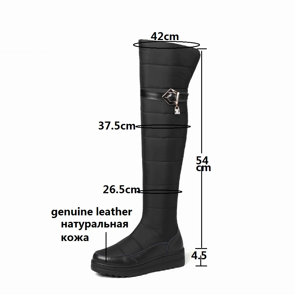 New Fashion Women Winter Leather Platform Shoes Ladies Over-Knee Boots Low Heels Thigh High Snow Boots Black Plus Size