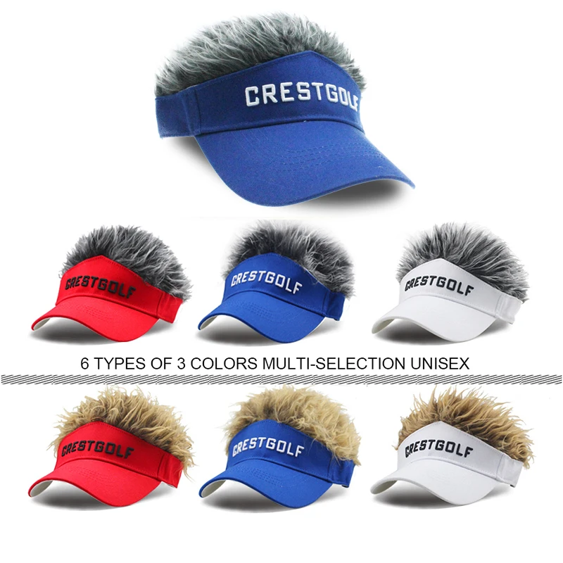 CRESTGOLF Adjustable Fake Hair Golf Cap Men Hat Wig/ Hair Golf Baseball Caps with Several Colors Available