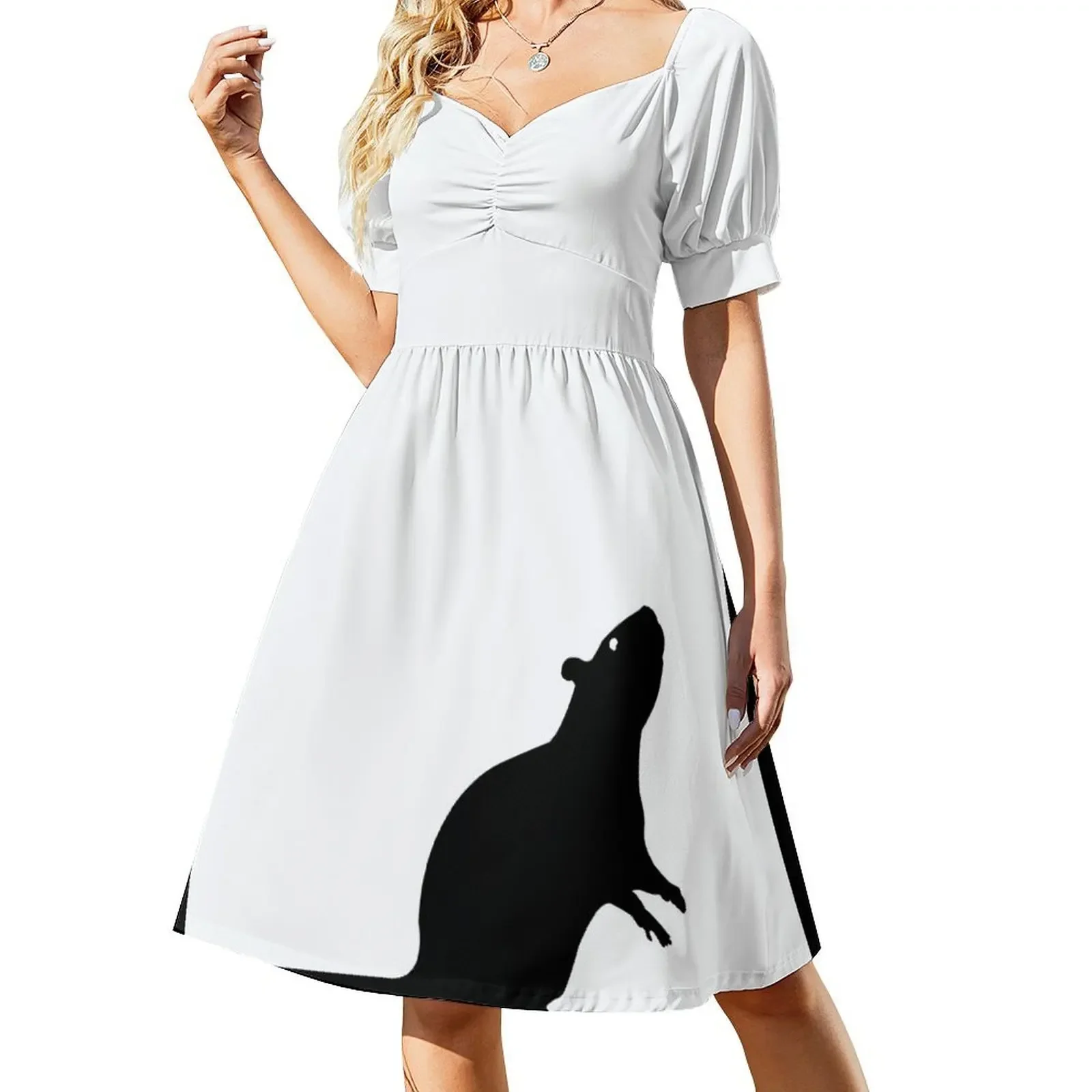 

White Rat Short-Sleeved Dress festival outfit women wedding guest dress 2025 Dress for pregnant women