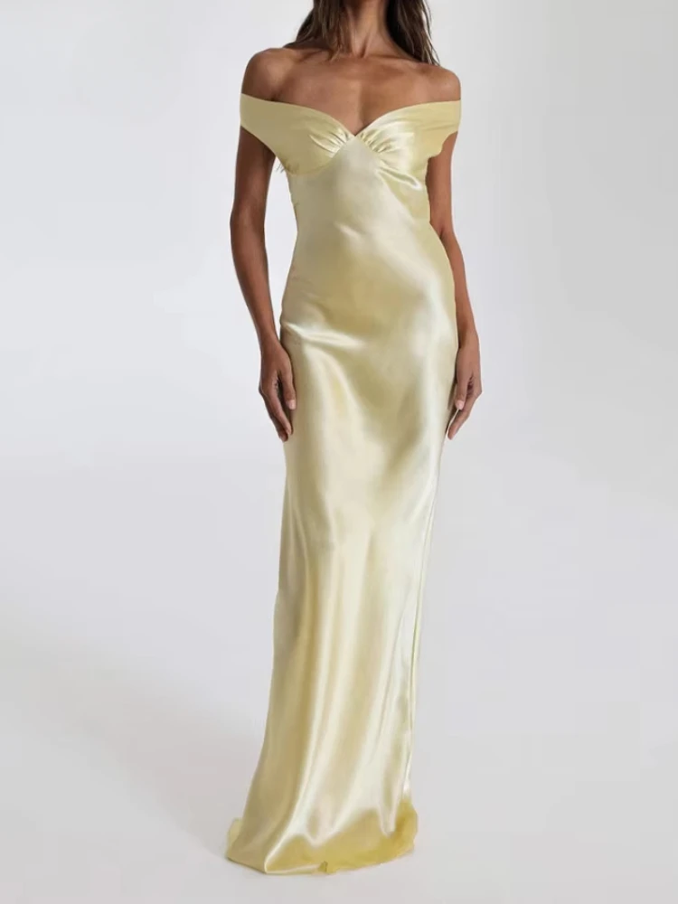 Novo verão cetim arco sem costas sexy maxi vestido para mulheres vestido moda decote em v sem mangas clube festa vestido de noite roupas elegantes