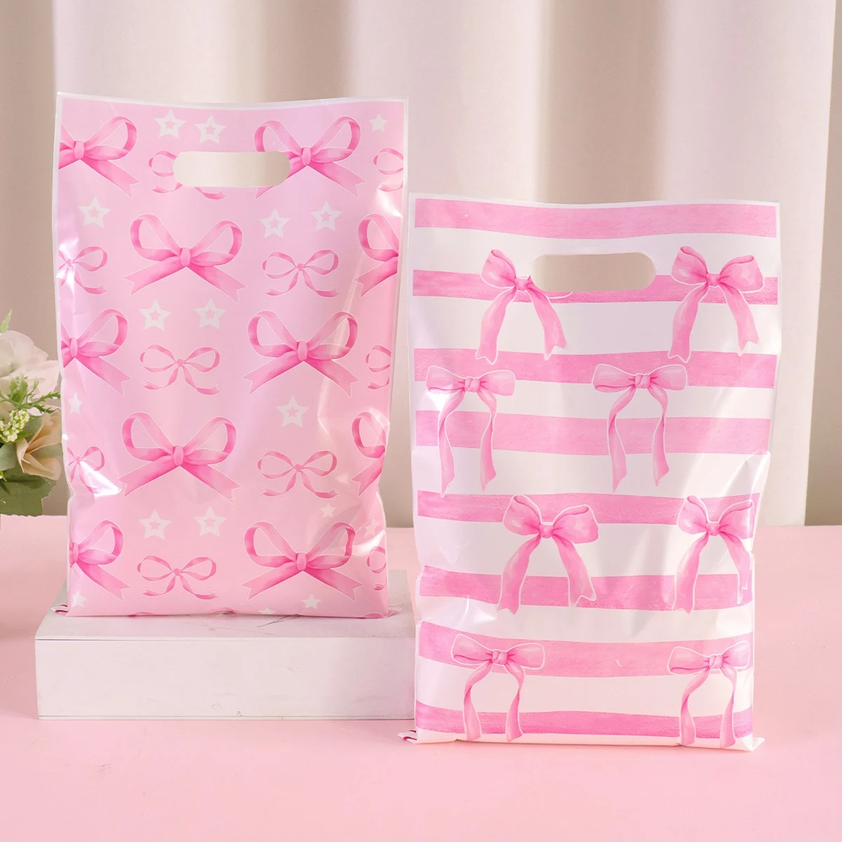 10/20/50 Stück rosa Geschenktüten mit Schleife, für Kuchen, Snacks, Süßigkeiten, 1. Geburtstag, Partyzubehör, Frühlingsfeiertage, Hochzeitsfeier, Dekoration – Detail 3