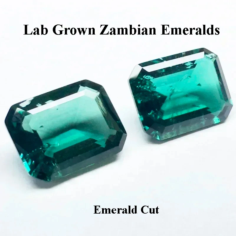 Lab Grown Zambian Emeralds Hydrothermal Hand Cutting Emerald Cut with Cracks Inclusions Inside Selectable AGL Certificate