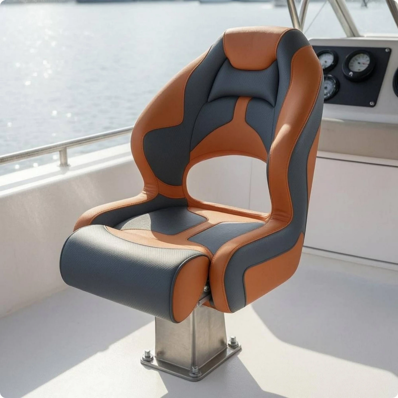 Marine Driver Seat Two-Tone High Back Boat Seat Helm Chair Chair Resistant Easy to Install