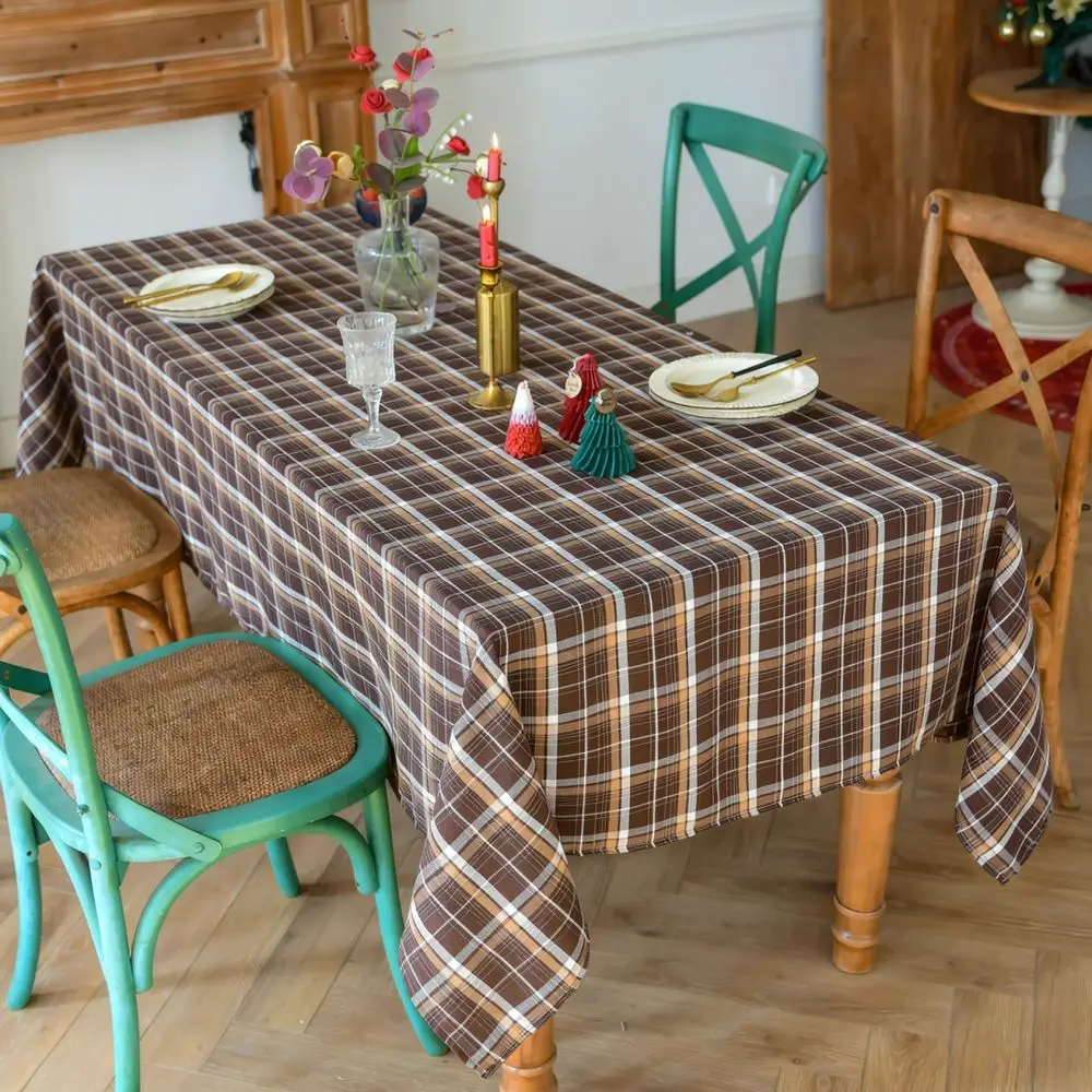 Simple Style Tartan Tablecloth Soft Durable Cotton Linen Kitchen Dining Desk Cover Waterproof Dustproof Table Protector