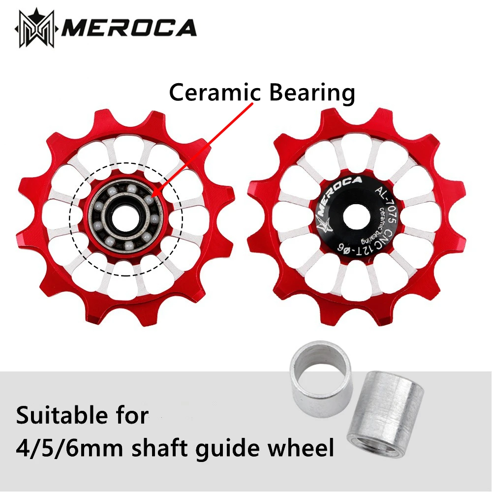 MEROCA 12T MTB Road Bike Rear Derailleur Ceramic Bearing Pulley Wide Narrow Tooth Bicycle Guide Wheel For Shimano Sram