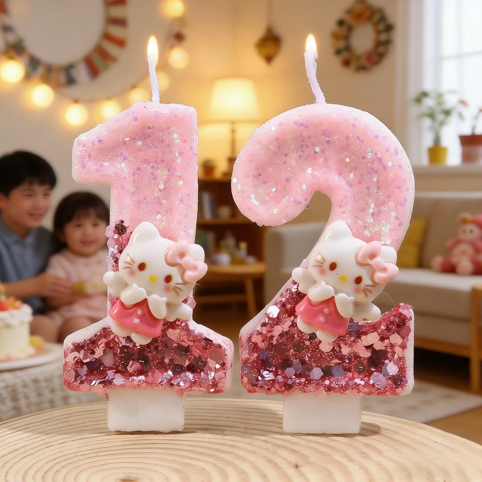 

Sanrio HelloKitty Birthday Candle 0-9 Pink Glitter Number Cake Topper Cartoon Pattern Digital Candle Birthday Parties Decorative