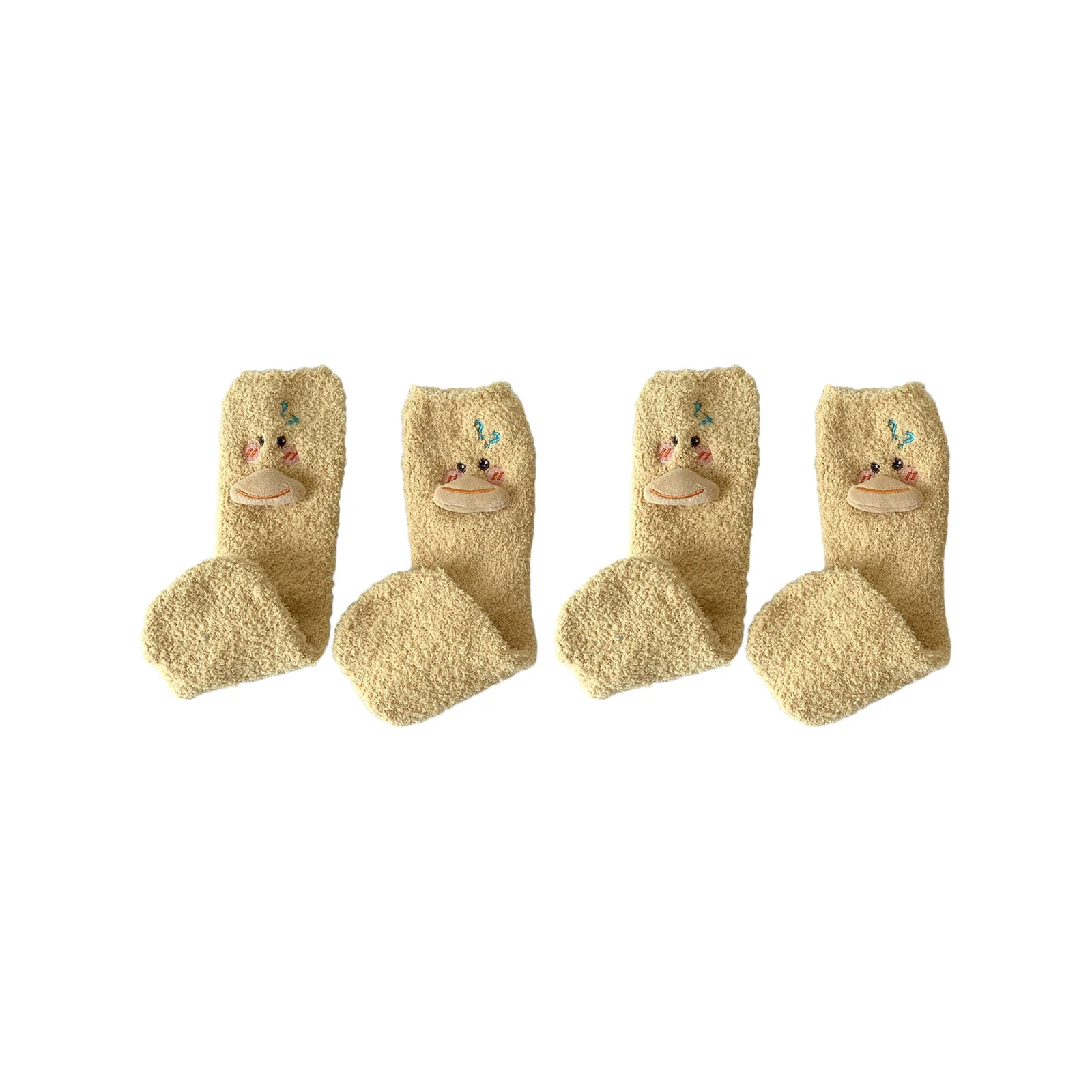 Coral velvet socks for women, 4 pairs, orange/goose yellow/beige/white, warm and comfortable in all seasons