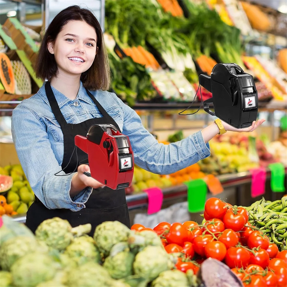 ADP-2 Pcs 8 Digits Price Tag-, Pricing- Kit with 20 Rolls Blank White Sticker Labels and 6 Ink Refill