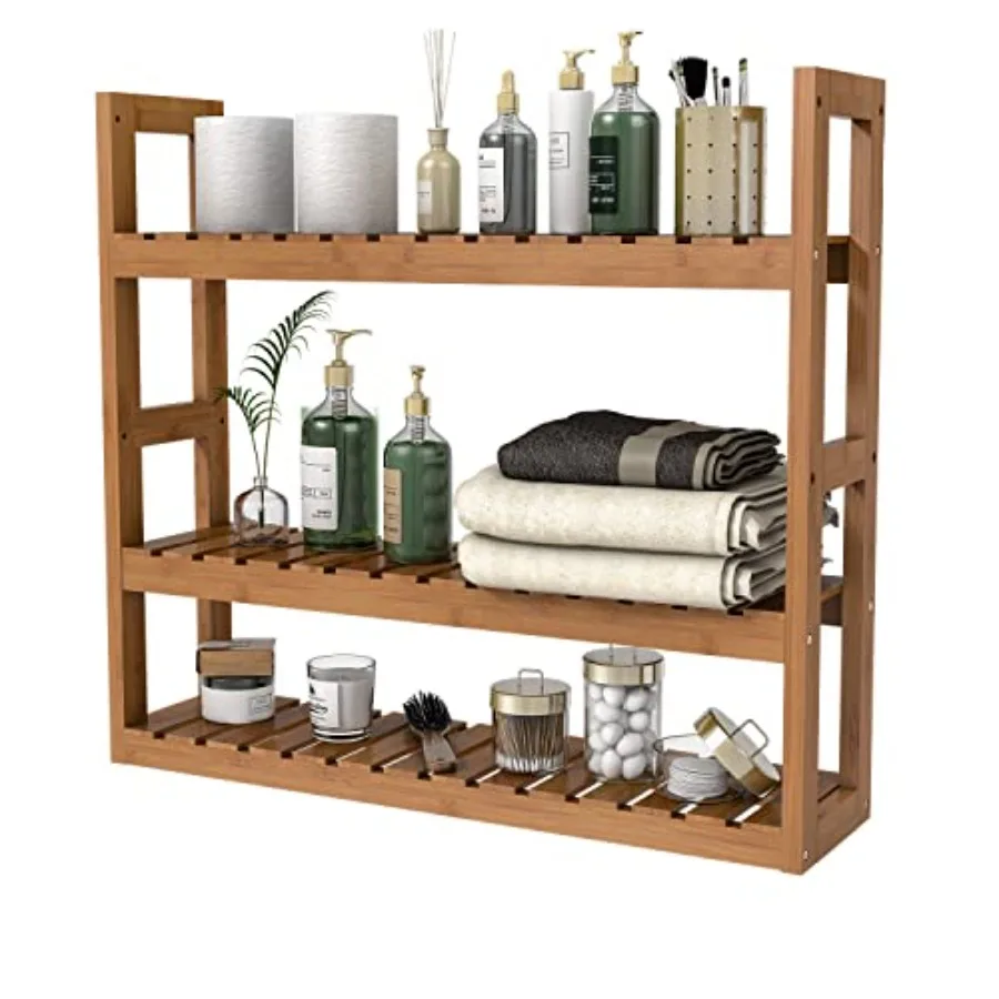 

Bathroom Shelf 3-Tier Wall Mount Storage Rack Multifunctional Adjustable Layer Free Standing Over Toilet Utility Shelves Living