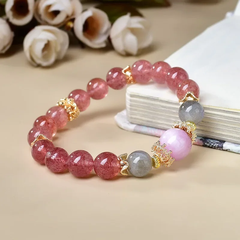 

Natural Strawberry Crystal Grey Moonlight Purple Lithium Hui Bracelet Women's Light Luxury Fashion Lucky Bracelet, Gift
