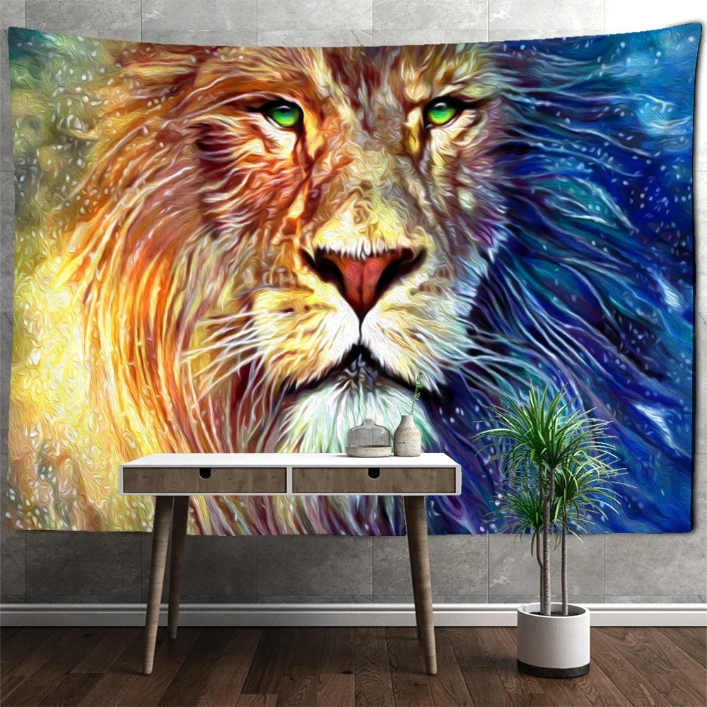 

Psychedelic Colorful Lion Tapestry Wall Hanging Witchcraft Oil Painting Bohemian Style Hippie Tapiz Home Decor